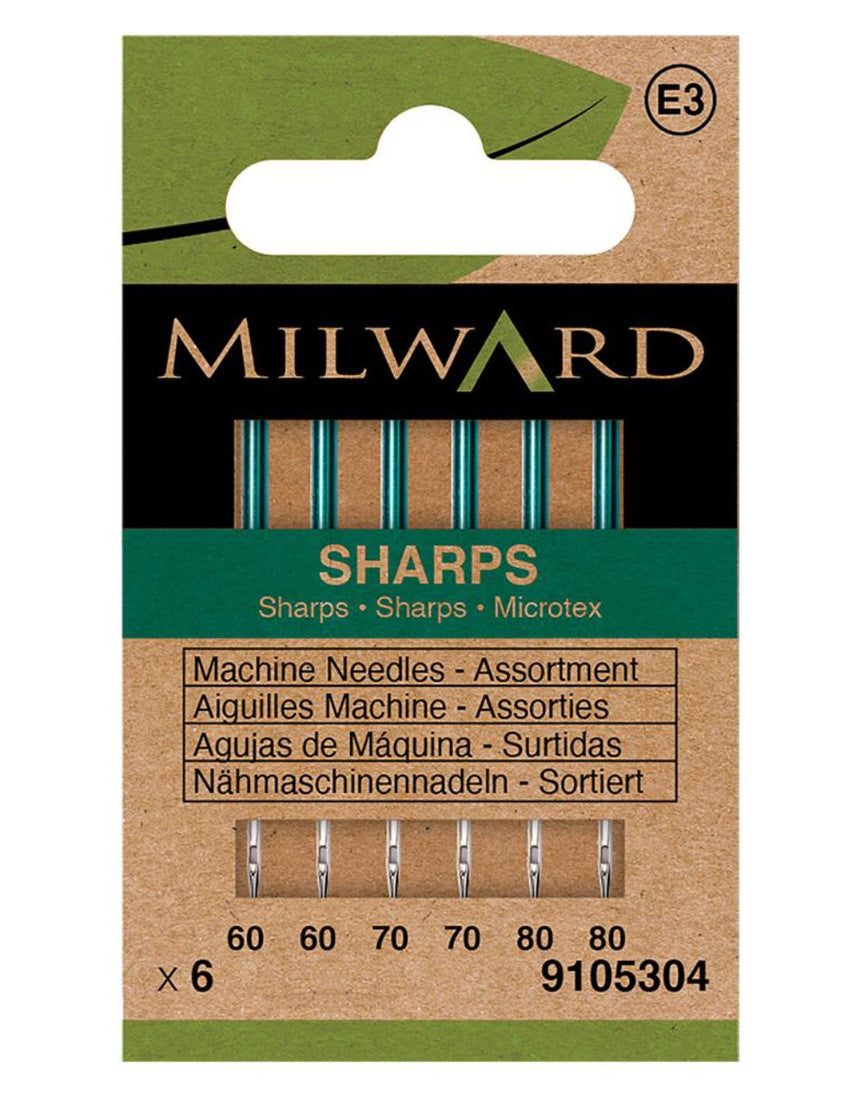 Milward Green Sewing Machine Needles - Sharps Micro Assorted Sizes