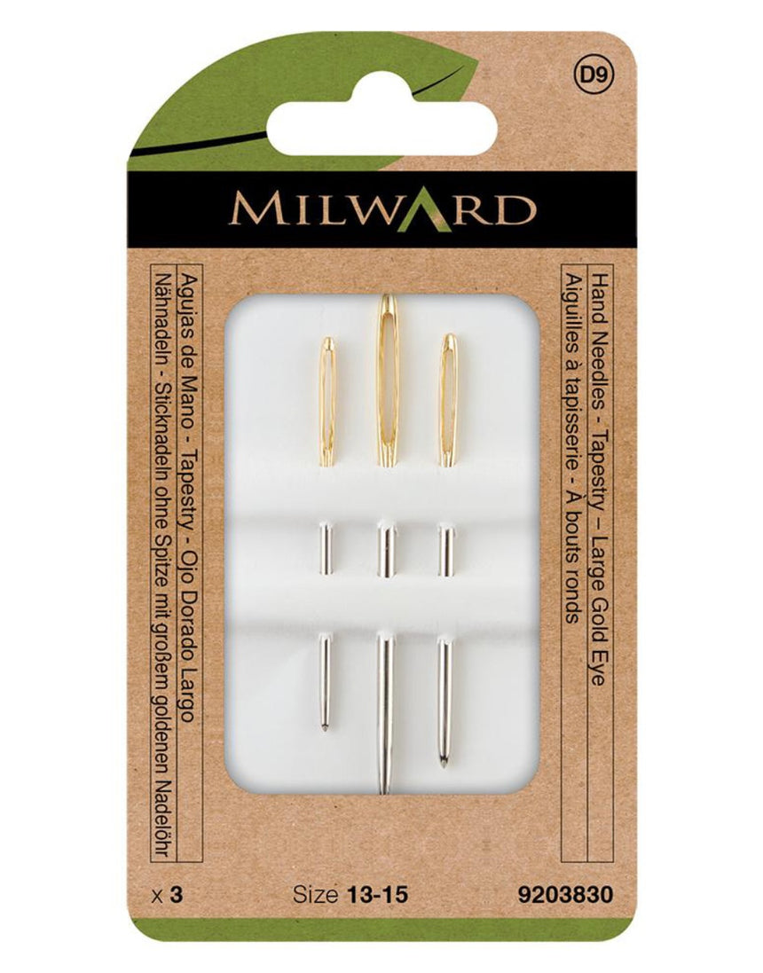Milward Green Hand Sewing Needles, Tapestry Large Gold Eye (Size 13-15)