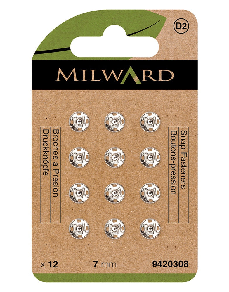 Milward Green Sew-on Snap Fasteners, Nickel 7mm