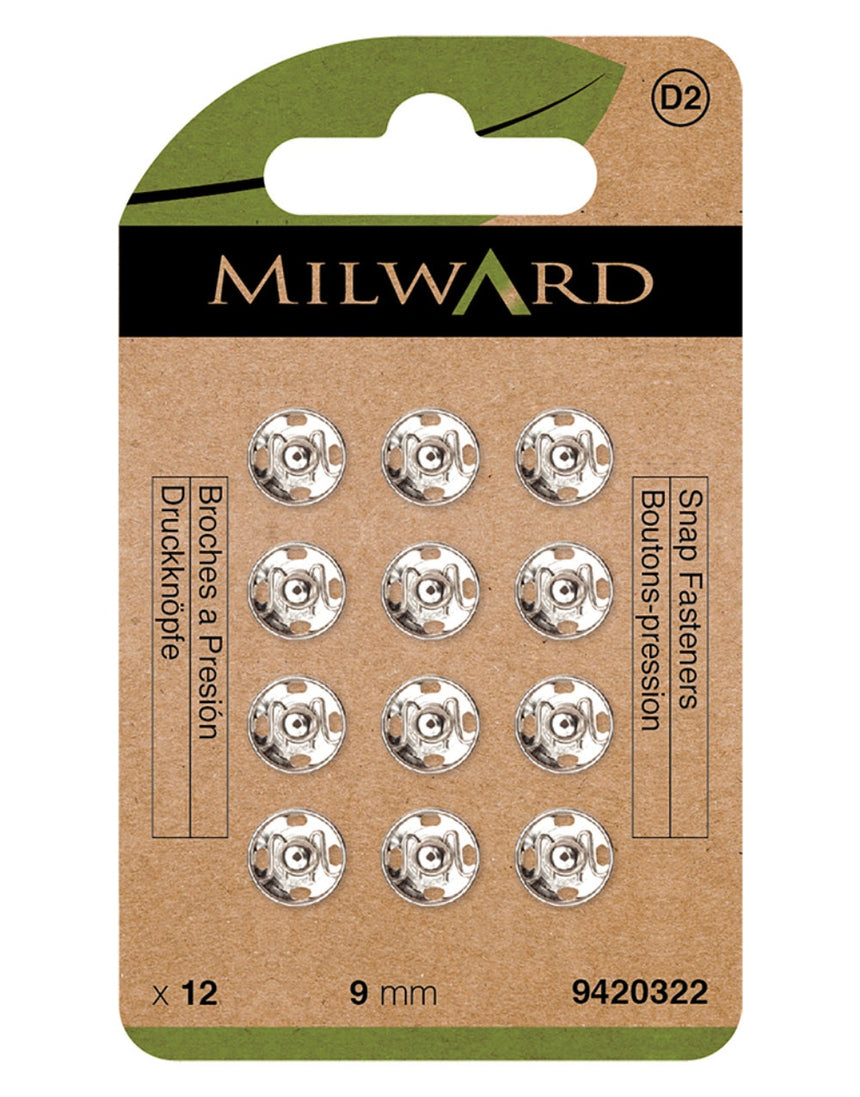 Milward Green Sew-on Snap Fasteners, Nickel 9mm