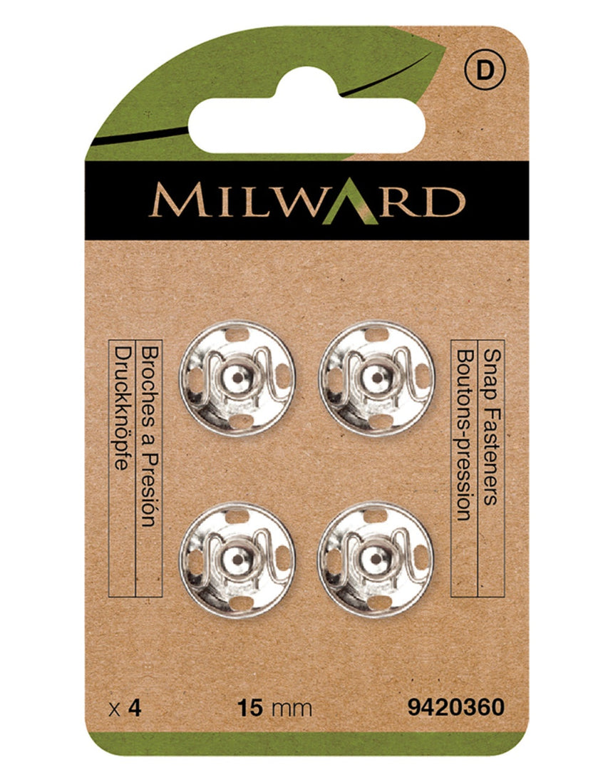 Milward Green Sew-on Snap Fasteners, Nickel 15mm