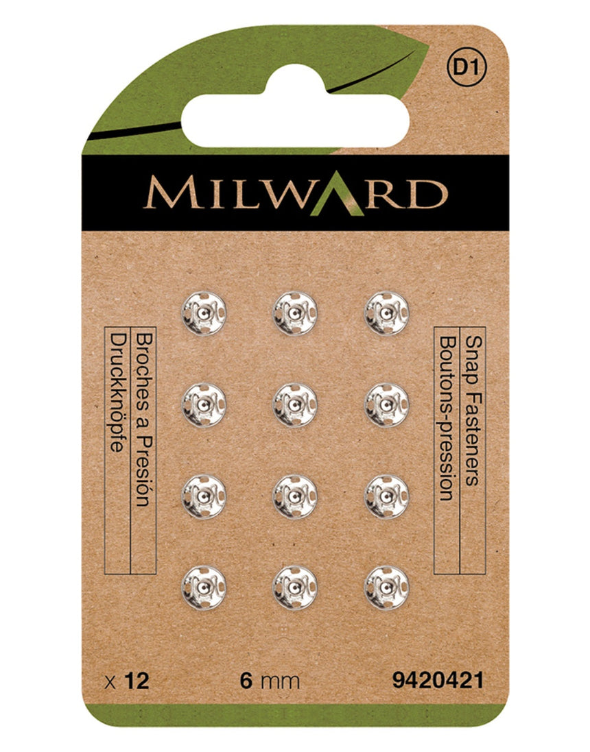 Milward Green Sew-on Snap Fasteners, Nickel 6mm
