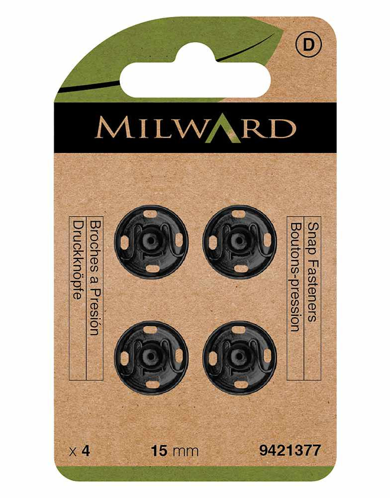 Milward Green Sew-on Snap Fasteners, Black 15mm