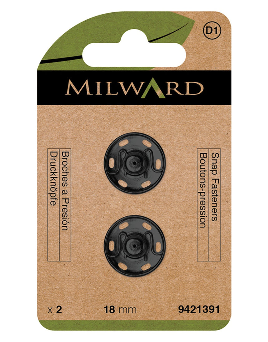 Milward Green Sew-on Snap Fasteners, Black 18mm