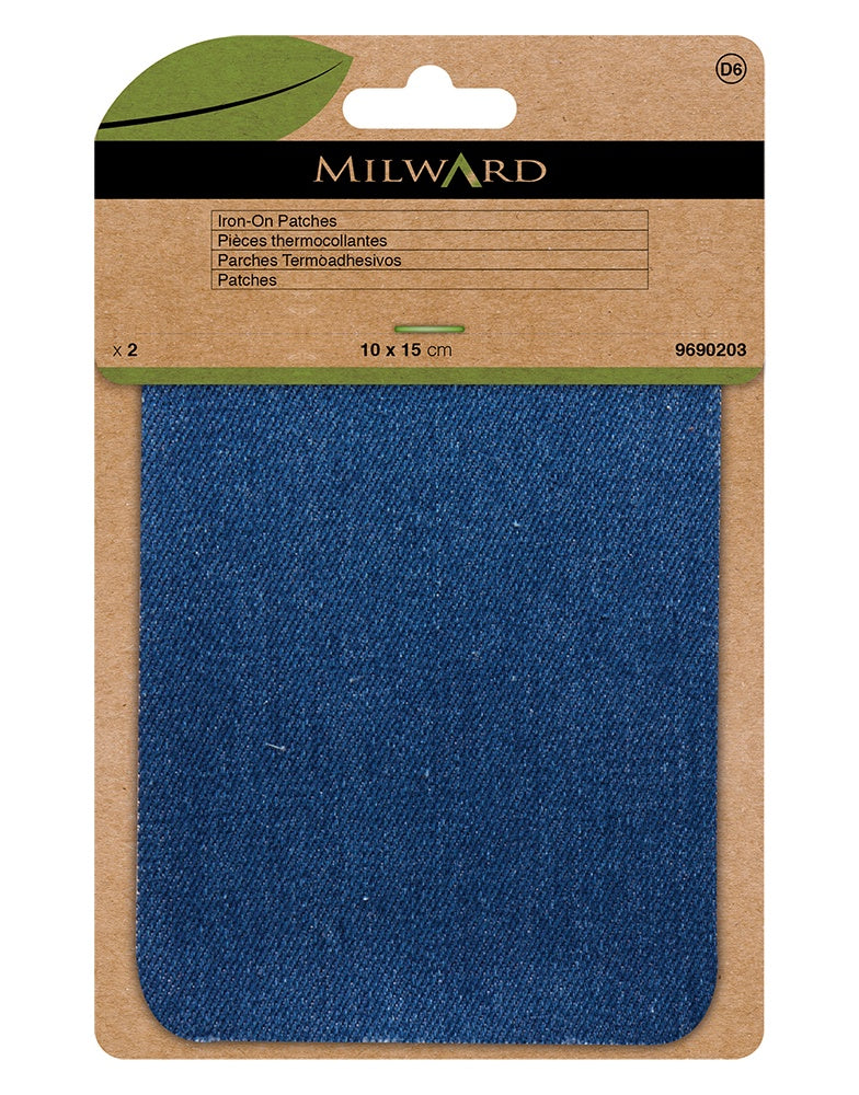 Milward Green Cotton Twill Patches: Mid Denim - 10 x 15cm