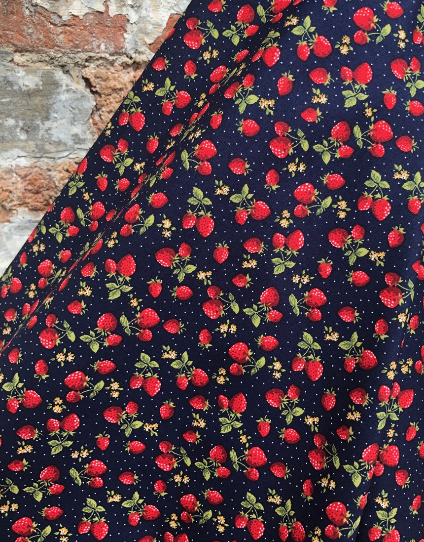 Small Strawberry & Pin Spot Printed Cotton Poplin Fabric
