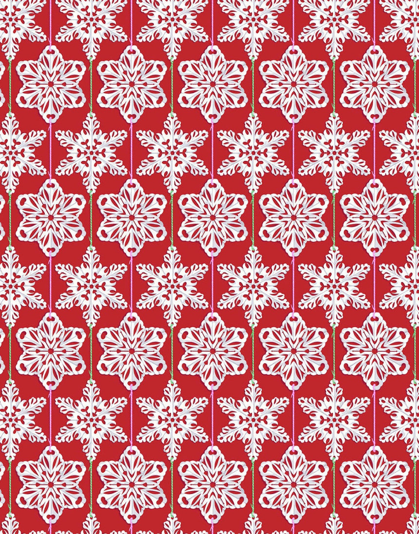 Red Hot Paperflakes Cotton Fabric, Cozy Christmas by Anna Maria Textiles