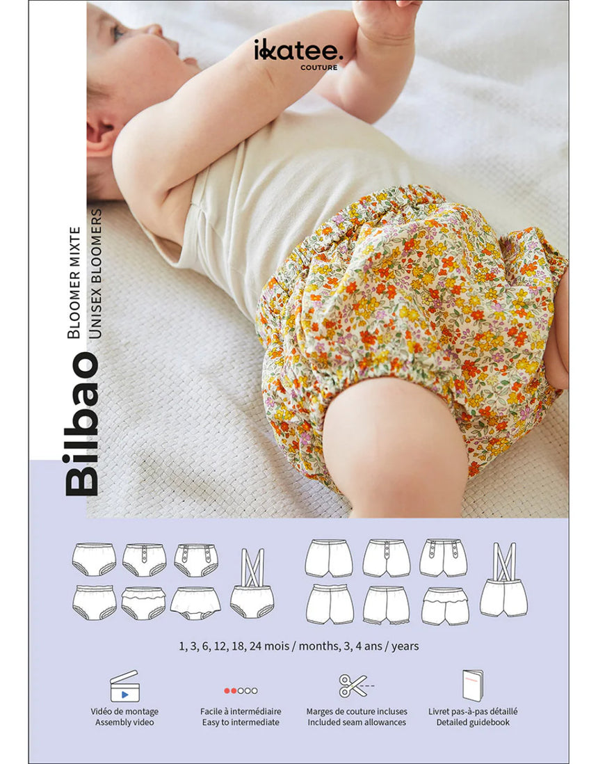 Bilbao Baby Bloomers Sewing Pattern (1m - 4y), Ikatee