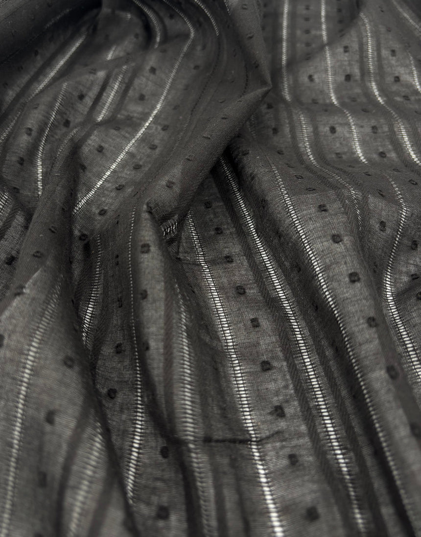 Black Dobby Stripe Cotton Voile, Swiss Knot Fabric