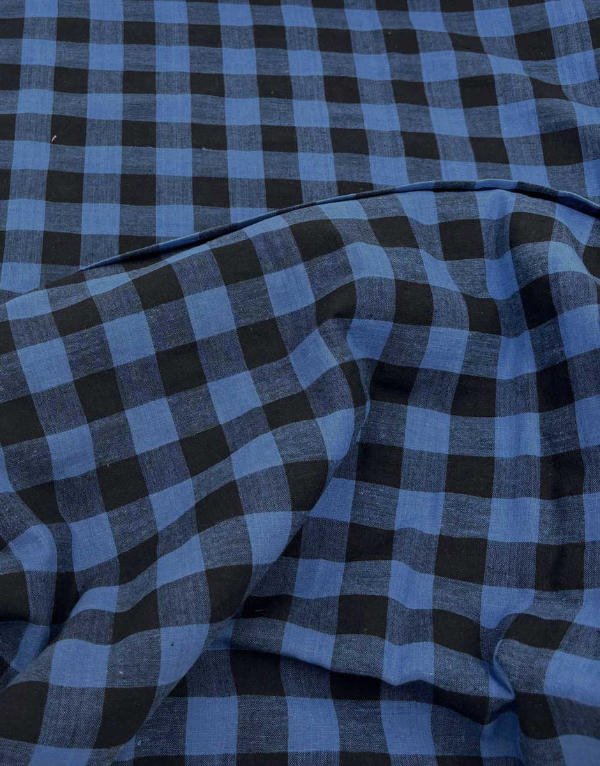 Blue & Black Check Indian Woven Cotton Fabric