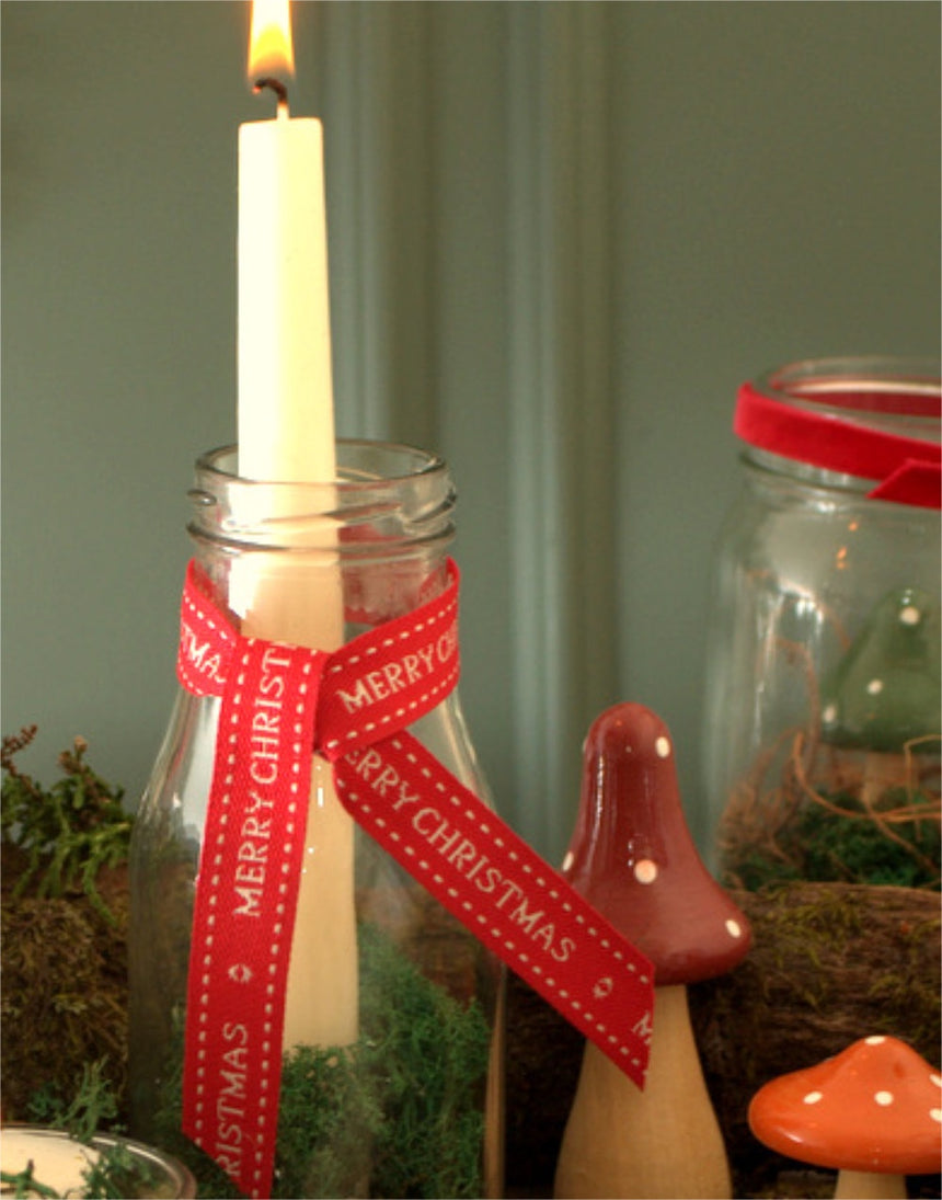 Natural Red Christmas Wishes Ribbon 15mm