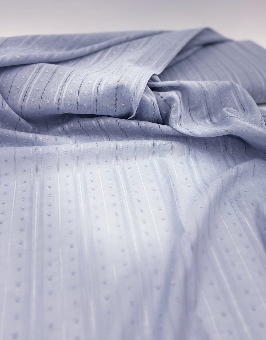 Grey Blue Dobby Stripe Cotton Voile, Swiss Knot Fabric