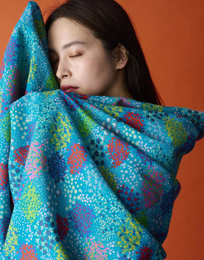 Blue Sketch Japanese Cotton Linen Fabric, Echino