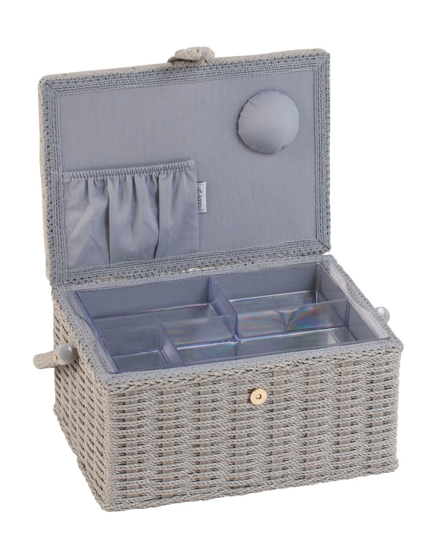 Wildflowers Embroidered Lid, Medium Sized Wicker-Style Sewing Box, Hobby Gift