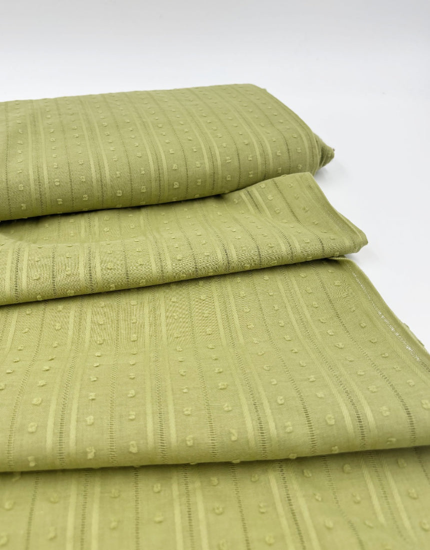Fern Green Dobby Stripe Cotton Voile, Swiss Knot Fabric
