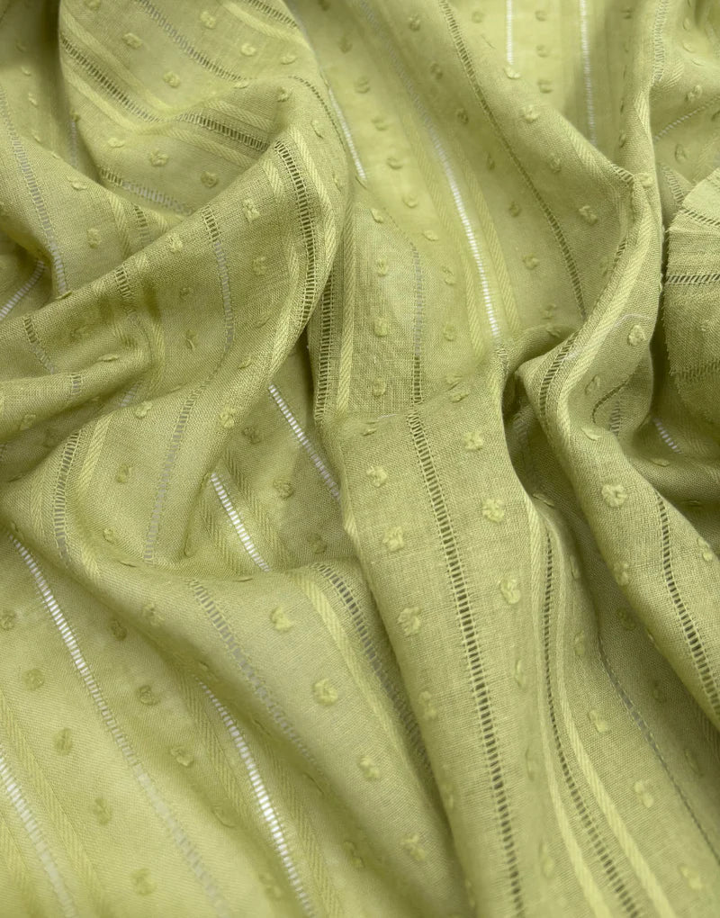 Remnant 80cm - Fern Green Dobby Stripe Cotton Voile, Swiss Knot Fabric