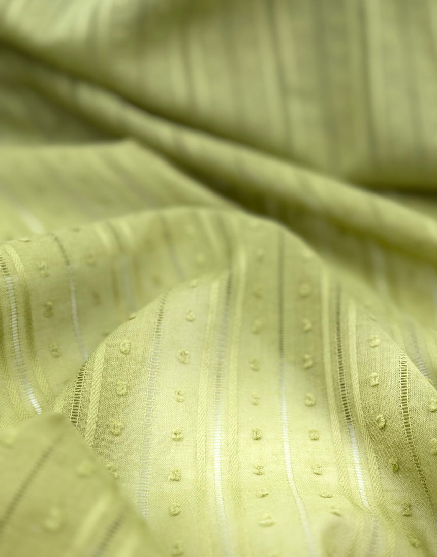 Fern Green Dobby Stripe Cotton Voile, Swiss Knot Fabric