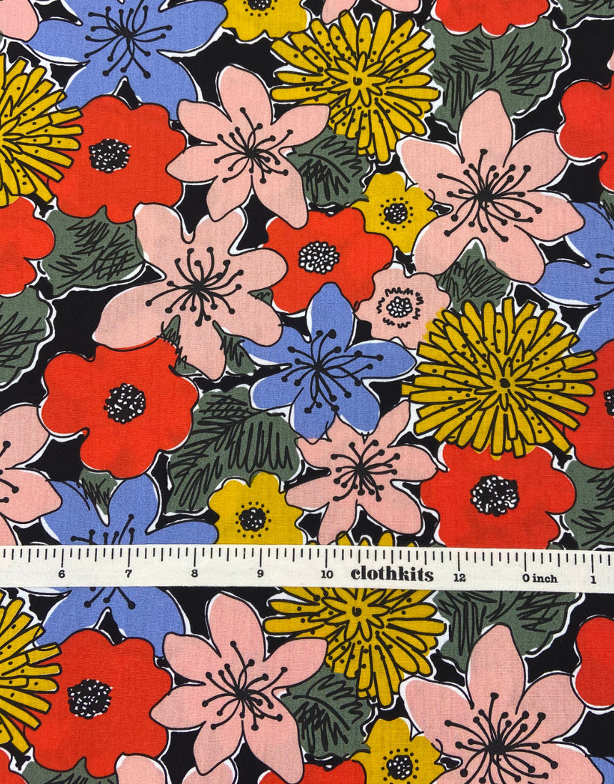 Midnight Petal Burst Cotton Poplin Fabric