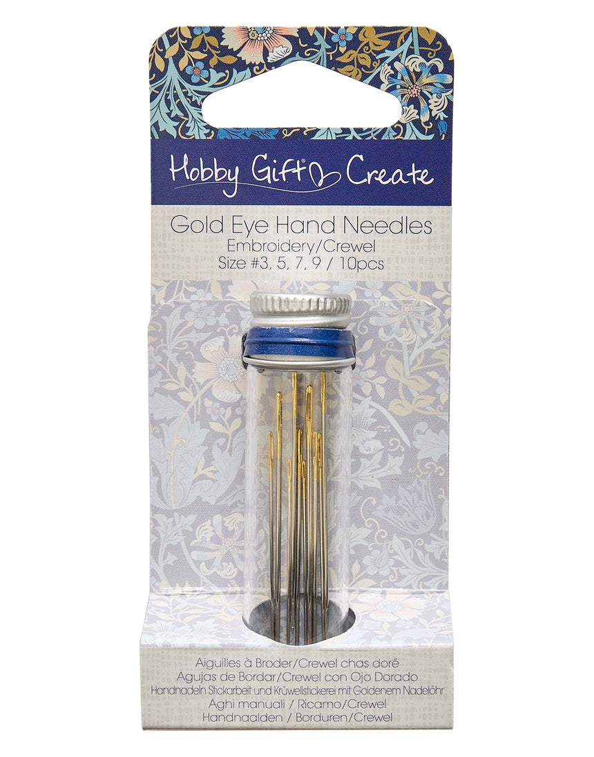 Embroidery Sewing Needles in glass tube, Gold Eye, Floral Arts and Crafts