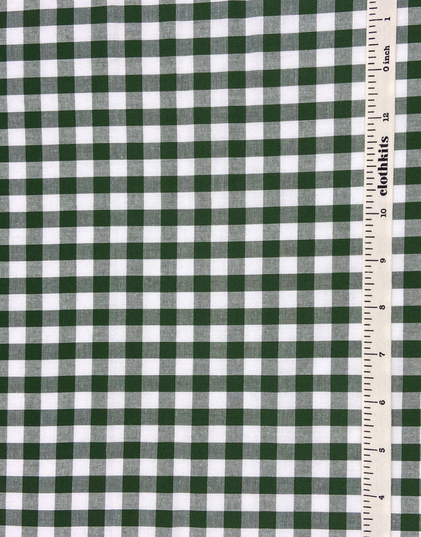 Small Bottle Green Yarn-Dyed Gingham Cotton Fabric