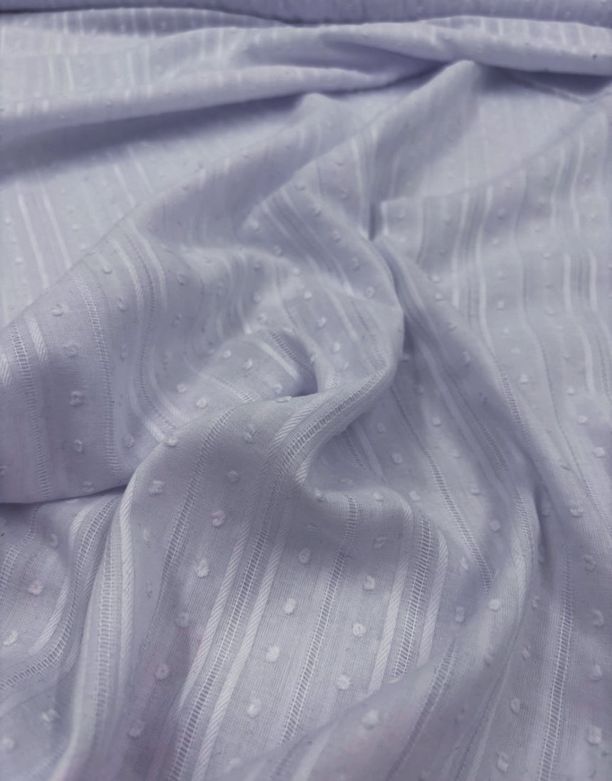 Grey Blue Dobby Stripe Cotton Voile, Swiss Knot Fabric