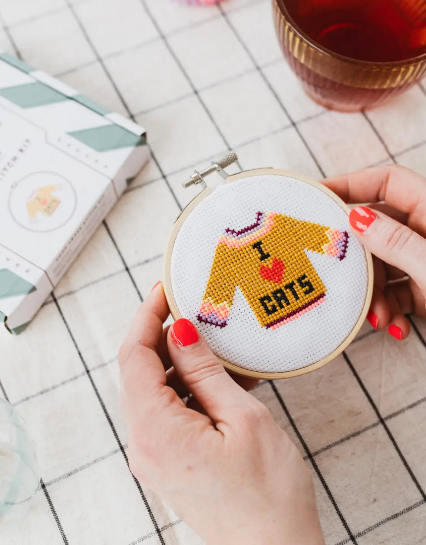 I Love Cats Cross Stitch Kit, Cotton Clara
