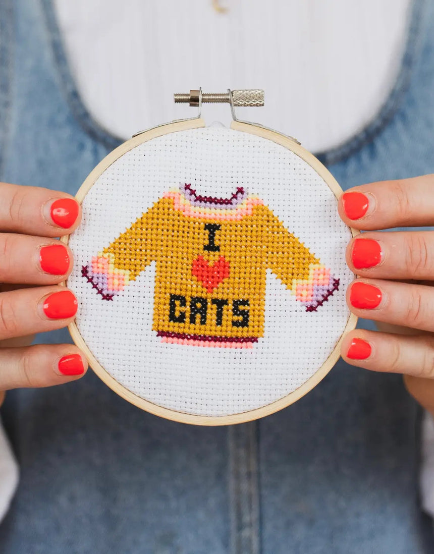 I Love Cats Cross Stitch Kit, Cotton Clara