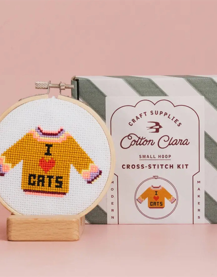 I Love Cats Cross Stitch Kit, Cotton Clara