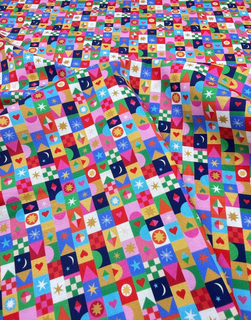 Thread & Ink Home for Christmas Cotton Fabric - Jolly Squares