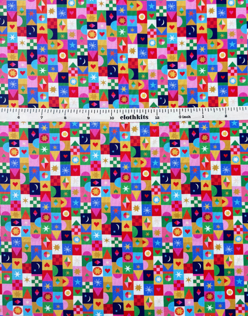 Thread & Ink Home for Christmas Cotton Fabric - Jolly Squares