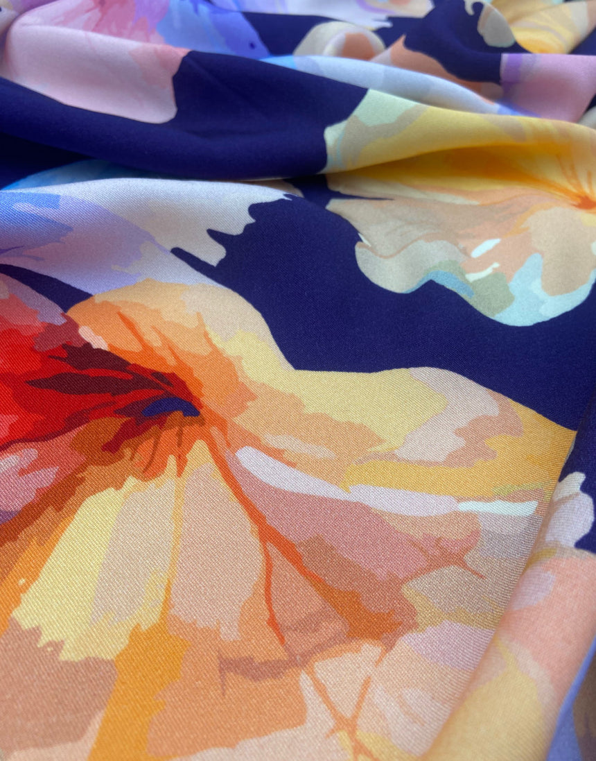 Midnight Petal Drift Light & Lush Viscose Fabric
