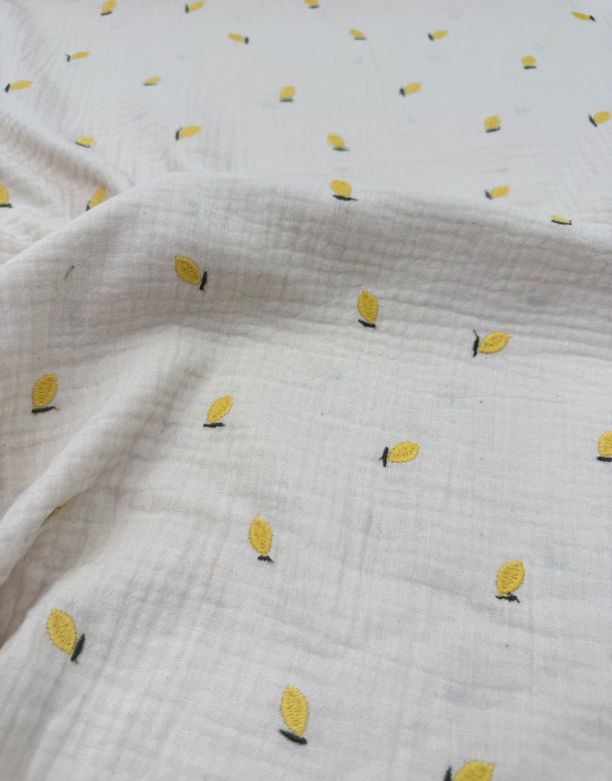 Lemon Embroidered Double Gauze Fabric