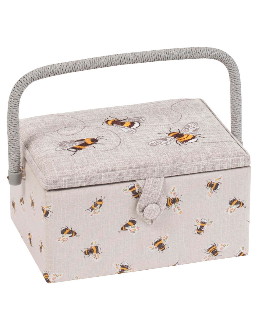 Bees Embroidered Lid, Medium Sized Sewing Box, Hobby Gift