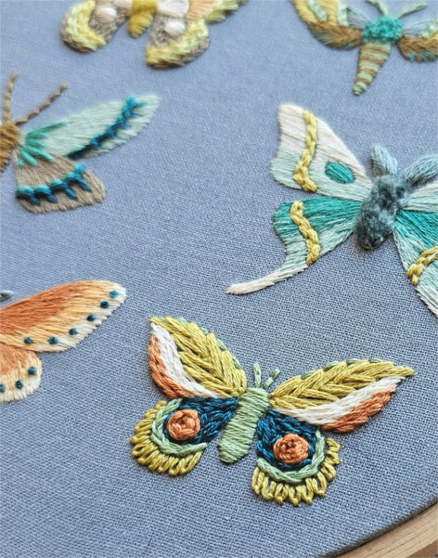 Moth Sampler Embroidery Kit, Jessica Long Embroidery