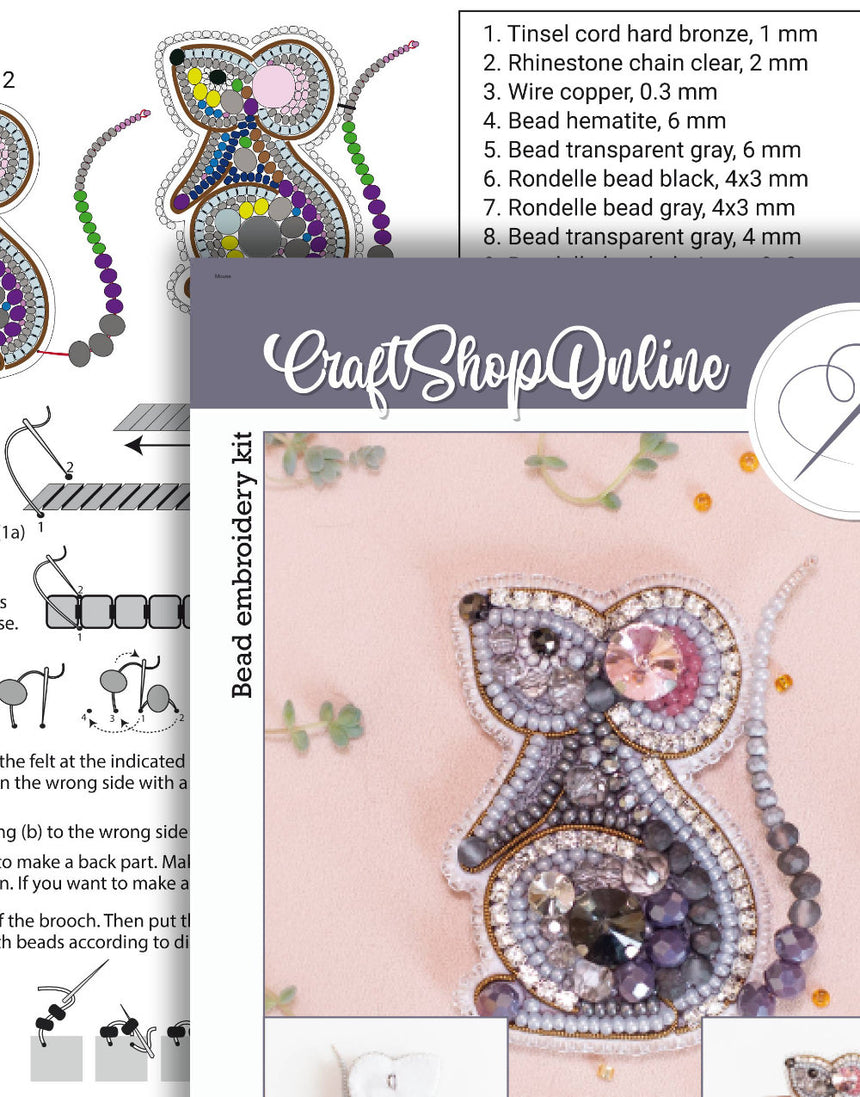Mouse Beaded Embroidery Brooch/Hanging Decoration Kit