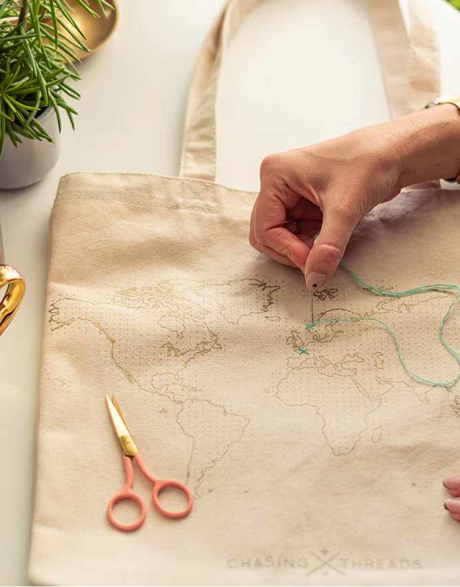 Stitch Where You've Been Tote Bag, Chasing Threads