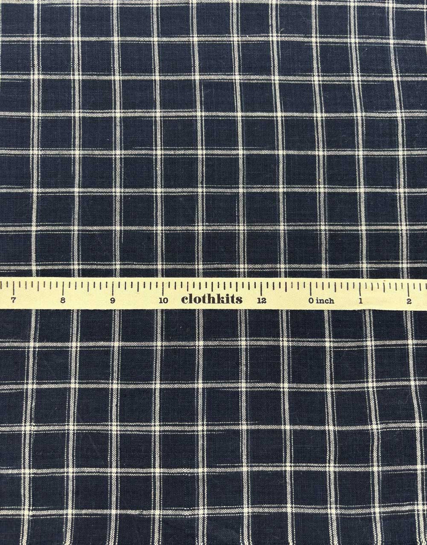 Navy & White Check Indian Woven Cotton Fabric