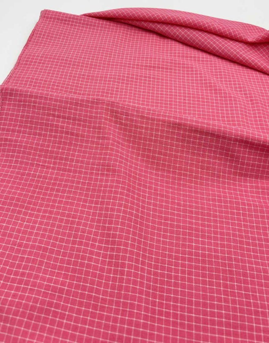 Pink Fine Check Indian Woven Cotton Fabric