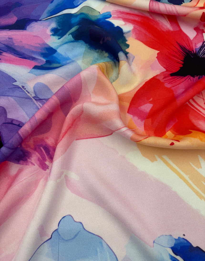 Remnant 1.7m - Watercolour Bloom Viscose Fabric, Light & Lush Viscose Fabric