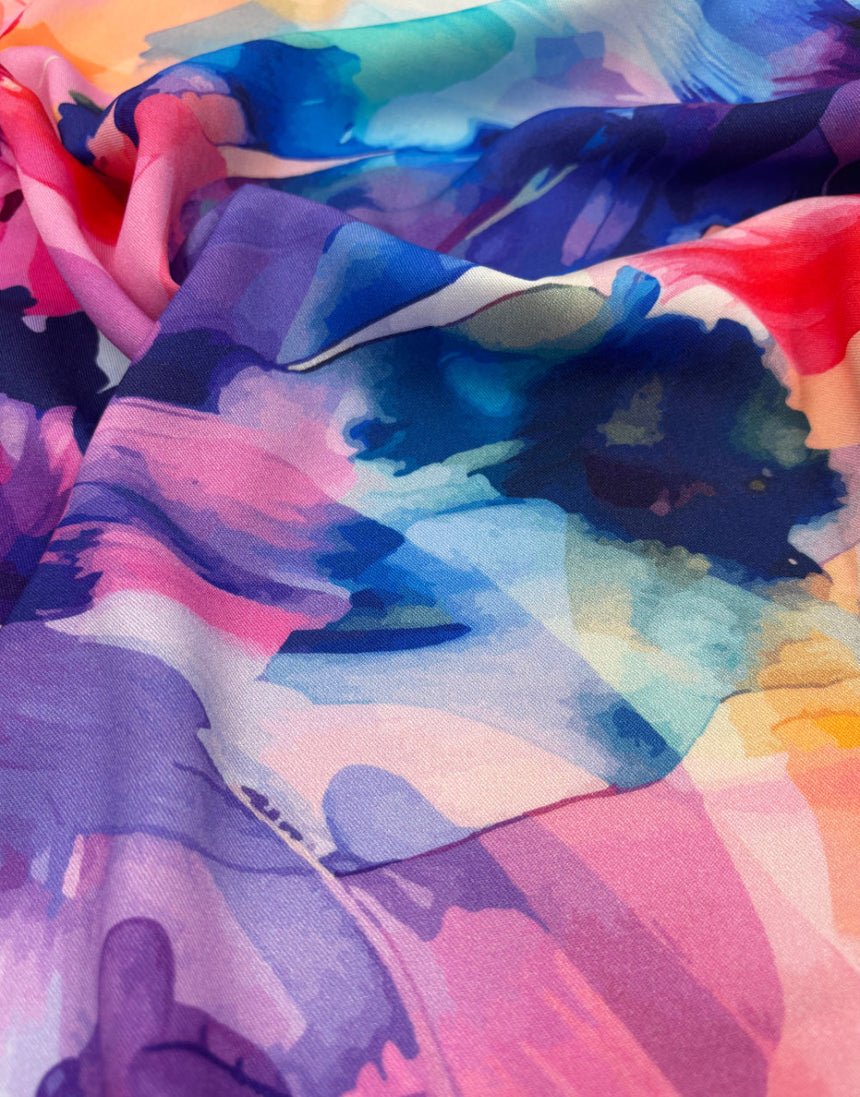 Watercolour Bloom Viscose Fabric, Light & Lush Viscose Fabric