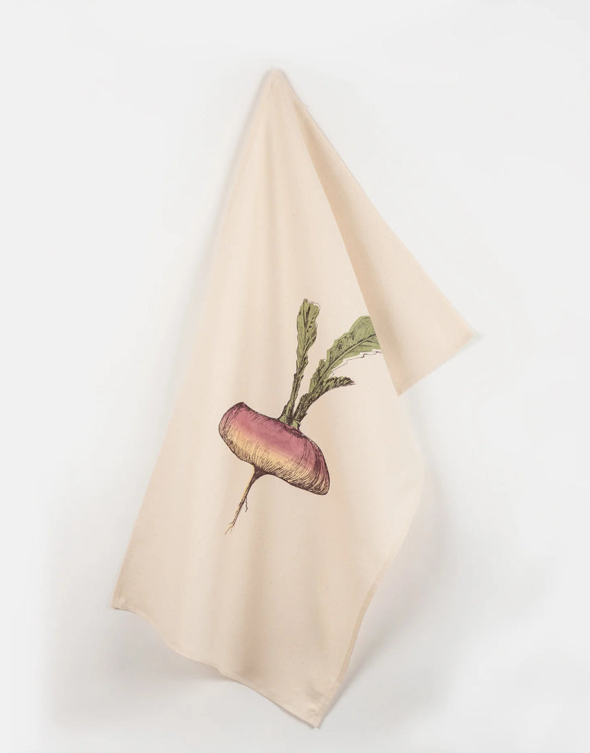 Purple Turnip Tea Towel by Lottie Day