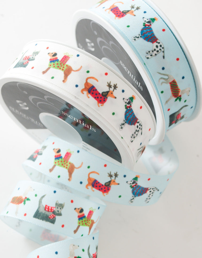 Blue Jolly Dogs Christmas Ribbon 25m