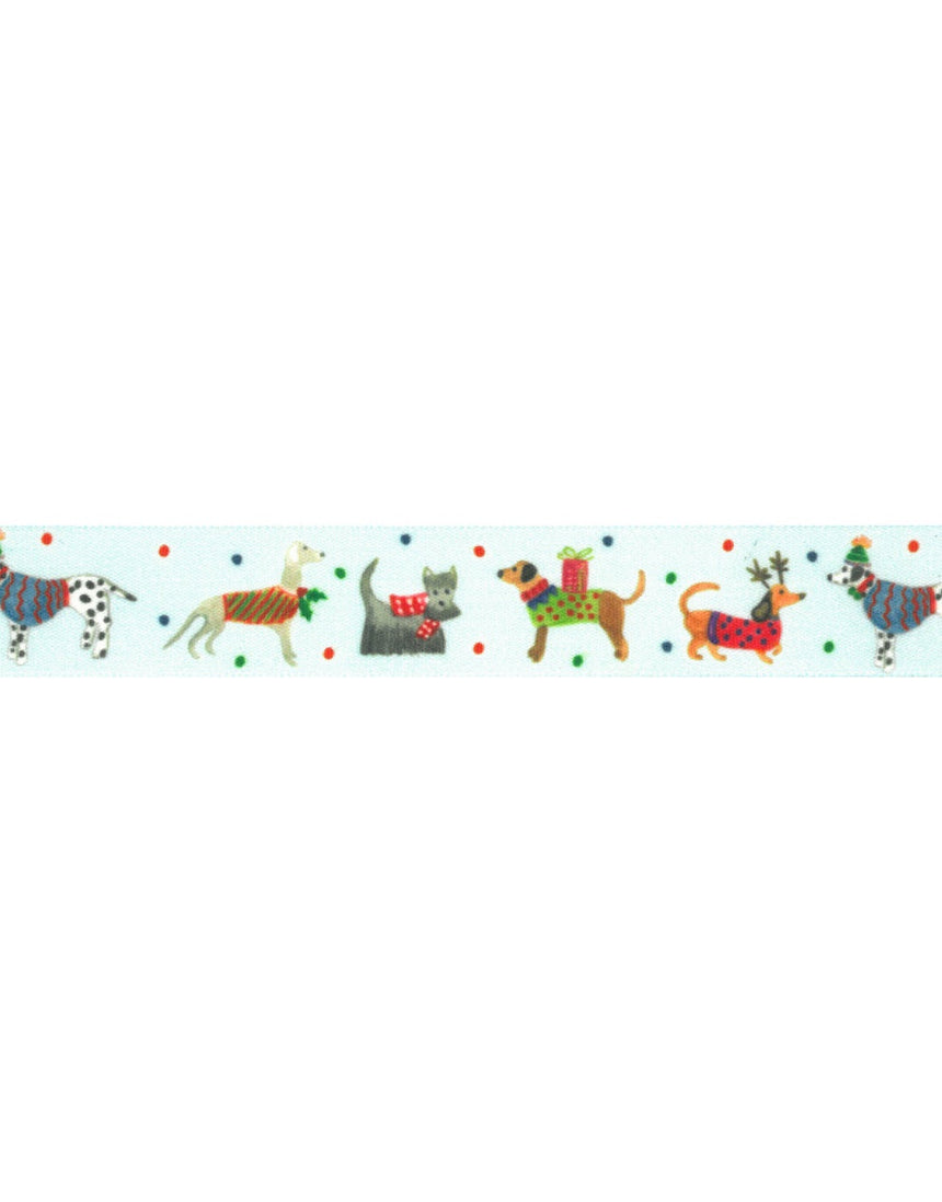 Blue Jolly Dogs Christmas Ribbon 25m
