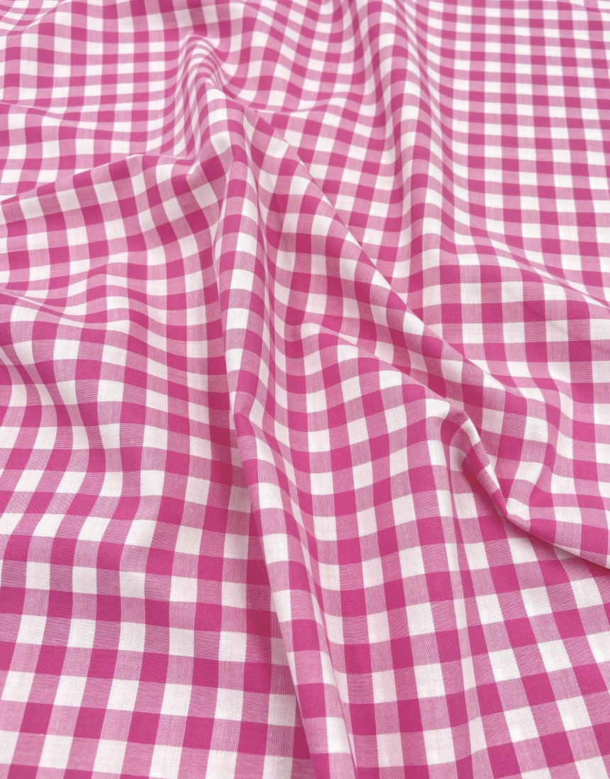 Small Fuchsia Pink Yarn-Dyed Gingham Cotton Fabric
