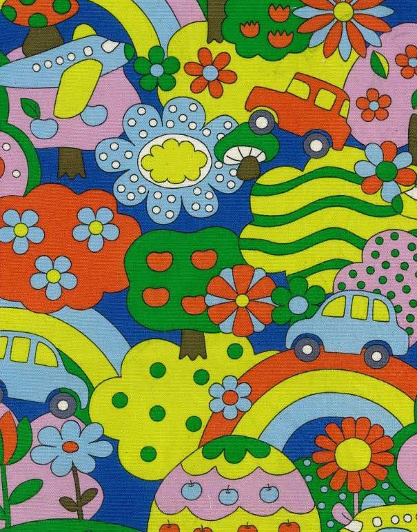 Primary Retro School Japanese Cotton Linen Fabric, Kokka