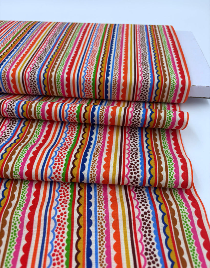 Ecru Ziggy Quilting Cotton Fabric, Primavera by Sholto Drumlanrig Thread & Ink Studio