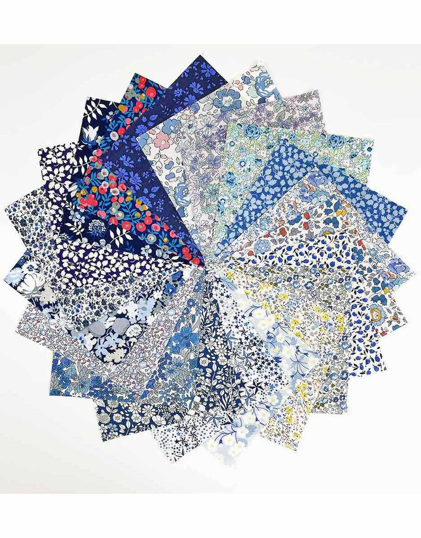 Shades of Blue Liberty Tana Lawn 5″ Charm Squares, 20 Pieces