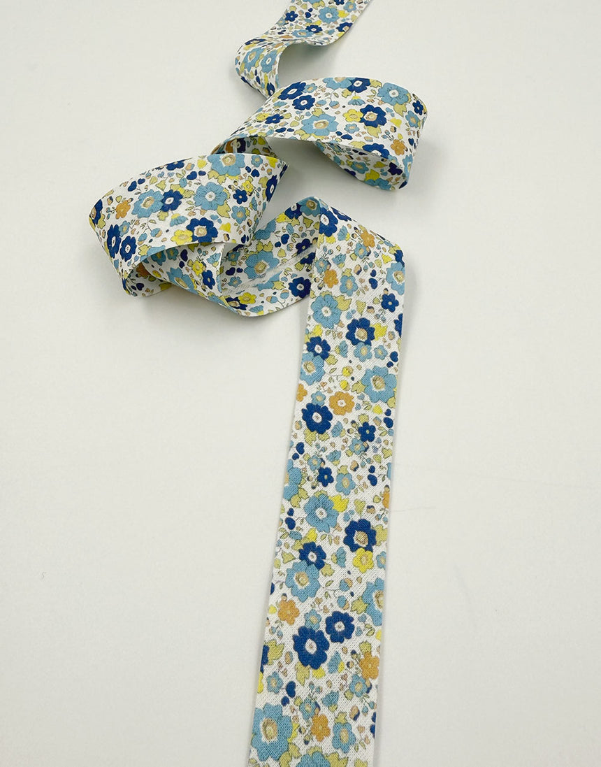 Blue Blossom Floral Cotton Bias Binding, 25mm
