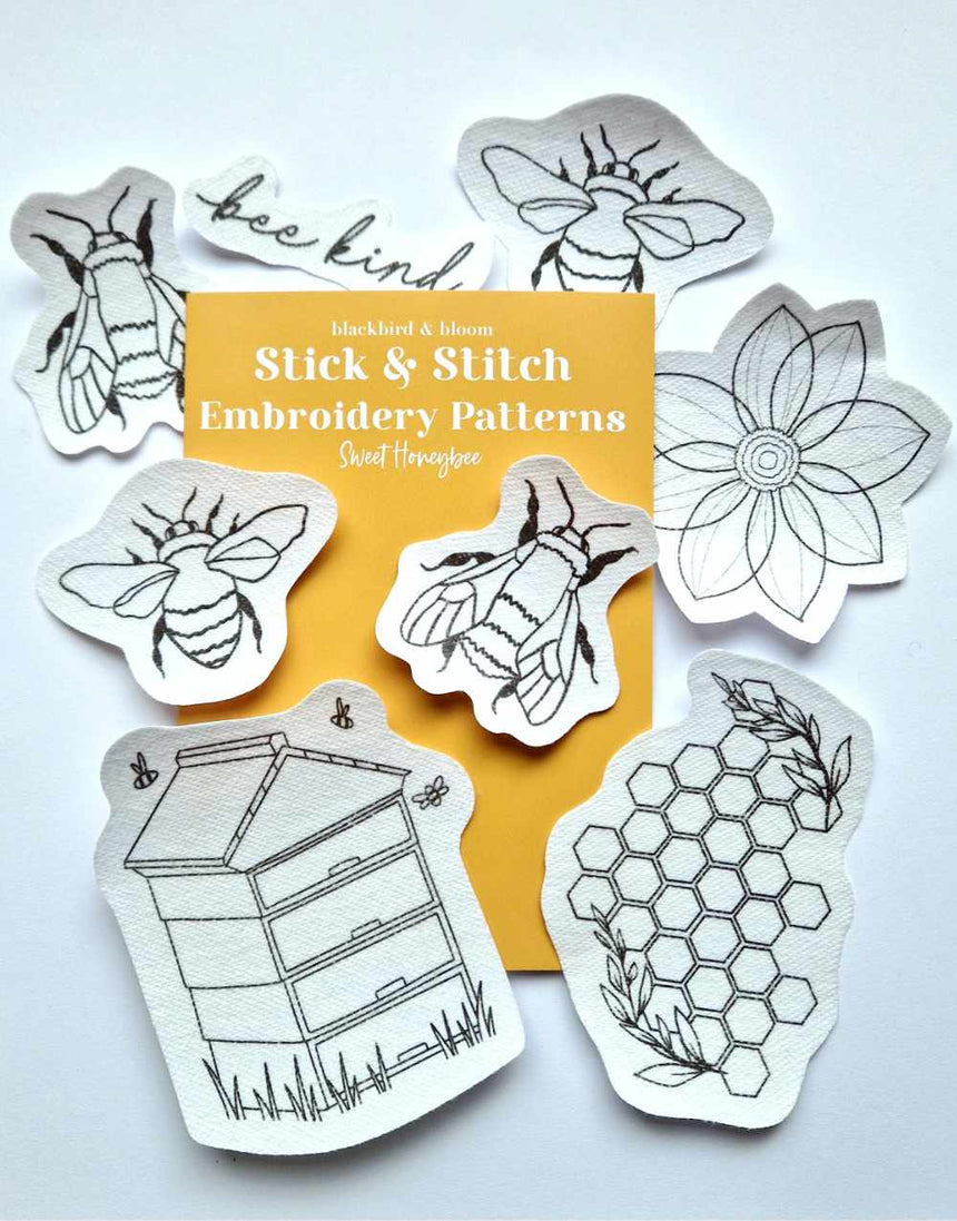 Sweet Honeybee Stick & Stitch Embroidery Patterns, Blackbird & Bloom