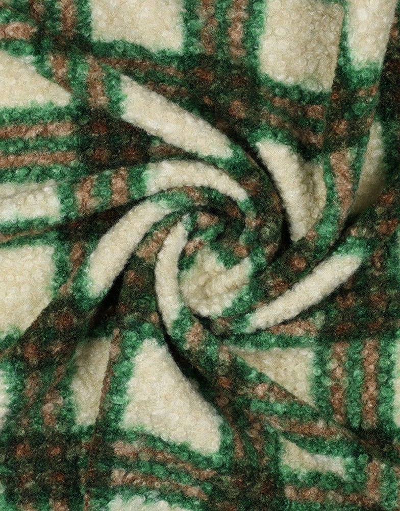 Green & Cream Bouclé Check Knitted Fabric
